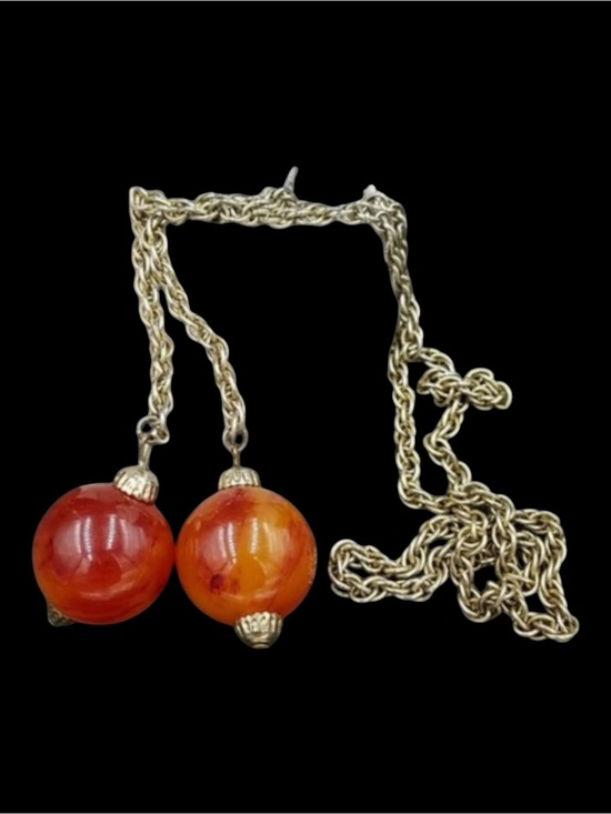 Vintage Jewelry - Vintage Marbled Bakelite Bead Lariat Necklace